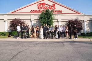 Guests gathered outside Oasis Convention Centre for a social event