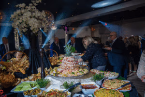 Guests enjoying buffet station and seafood display at Oasis Convention Centre event